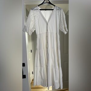 White Puff Sleeve Cotton Dress